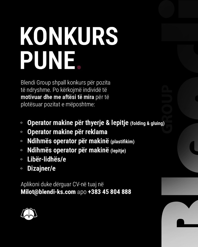 Operator makine (2), Ndihmës operator për makinë (2), Libër-lidhëse, Dizajner/e